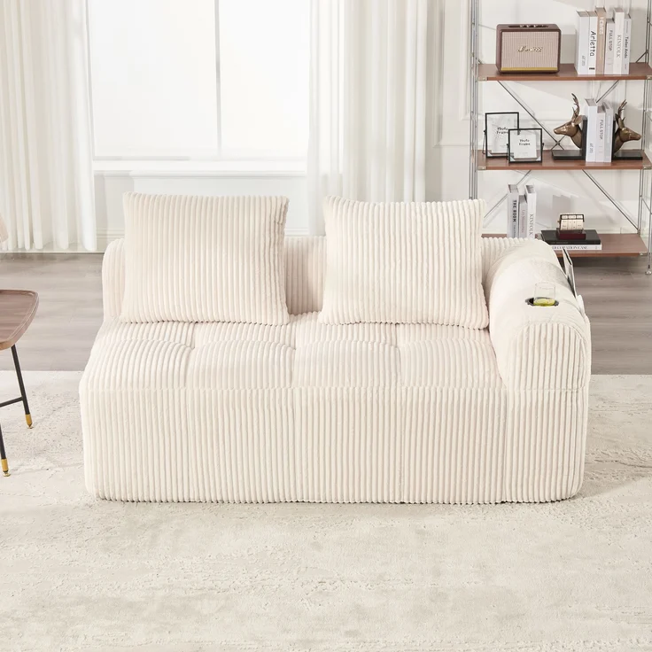 2-Sitzer Sofa, Cord mit Seitenfächern & Becherhaltern, 158x93x61 cm, Beige – Bild 2