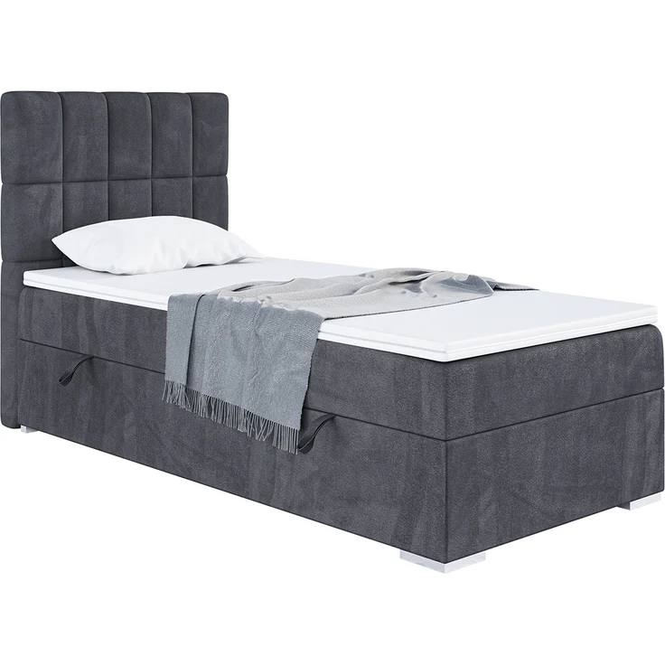 MEBLINI Boxspringbett LUKAS 80x200 cm mit Bettkasten - H3/Dunkelgrau Samt Gepolstert Einzelbett mit Topper & Taschenfederkern-Matratze - 80x200 Links – Bild 1
