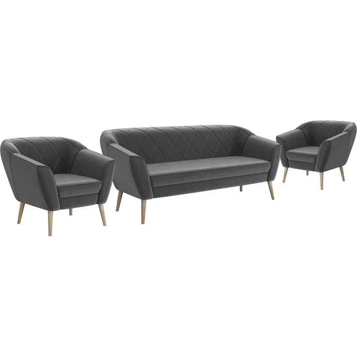 MEBLINI Mini Sofa Set 3-1-1 für Wohnzimmer - Mini Lounge für fünf Personen - Küchensofa - Sofa Klein - Sitzgarnitur - Polstergarnitur - Sofagarnituren - GISELA - 3+1+1 - Dunkelgrau Samt
