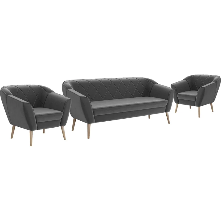 MEBLINI Mini Sofa Set 3-1-1 für Wohnzimmer - Mini Lounge für fünf Personen - Küchensofa - Sofa Klein - Sitzgarnitur - Polstergarnitur - Sofagarnituren - GISELA - 3+1+1 - Dunkelgrau Samt – Bild 1