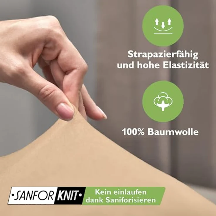leevitex® Spannbettlaken 120x200 cm - 130x200 cm | Spannbetttuch Bettlaken | 100% Jersey Baumwolle | Matratzenhöhe bis 25 cm | Ökotex | Sand/Cappuccino – Bild 7