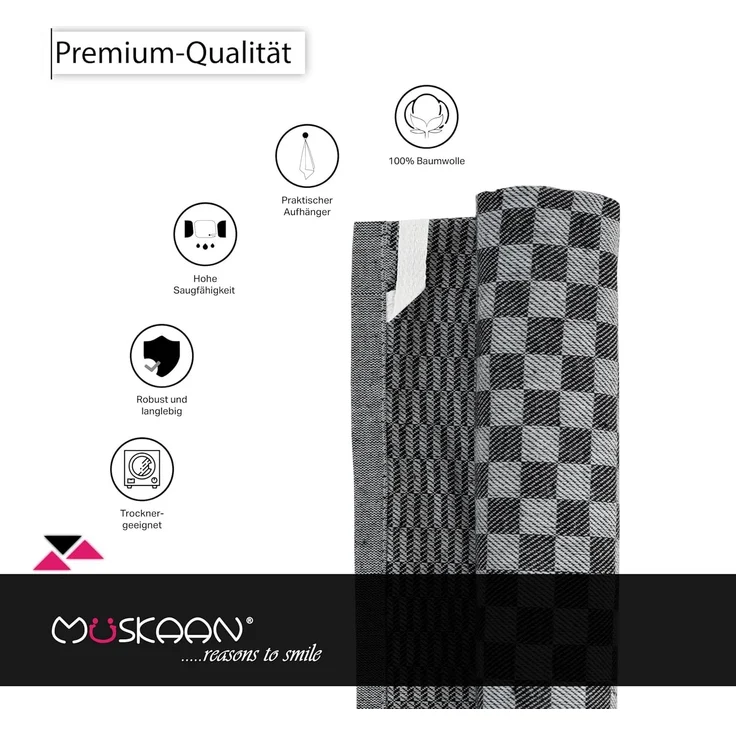 Müskaan Luxus Grubentücher, 10er Set, 210 g/m², 75g, 100% Baumwolle schwarz, 50x70 cm – Bild 8