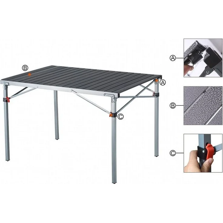 KingCamp Campingtisch Campingtisch Camping Rolltisch, Klapptisch Garten Falttisch Alu 107x70 cm – Bild 2