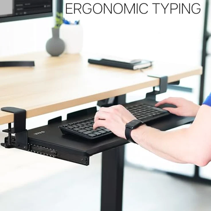 VIVO Große Klemmbare Computer Tastatur- und Mausablage zur Montage unter dem Schreibtisch, 69x28 cm Ausziehbare Plattform Schublade, Schwarz, MOUNT-KB05E – Bild 8
