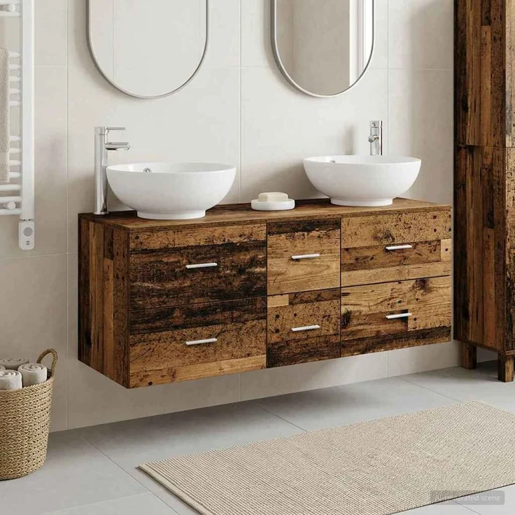 vidaXL Badezimmerschrank-Set 3 stk. Altholz 129 x 44,5 x 80 cm 3405913 – Bild 1