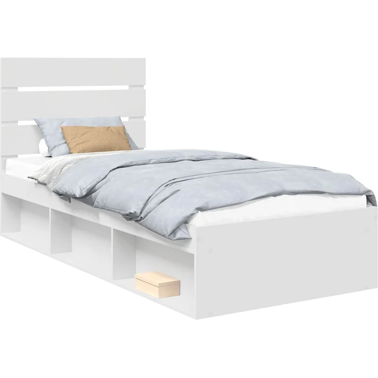 vidaXL Bettrahmen mit Kopfteil Weiß 90 x 190 cm Massives Kiefernholz 3411792 – Bild 1