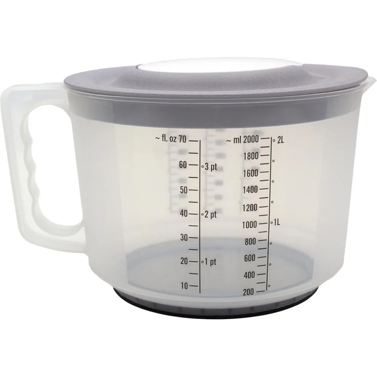 mucHome Messbecher 3in1 Rührbecher 2L mit Spritzschutz, Verschlussdeckel und Ausgießer – Bild 2
