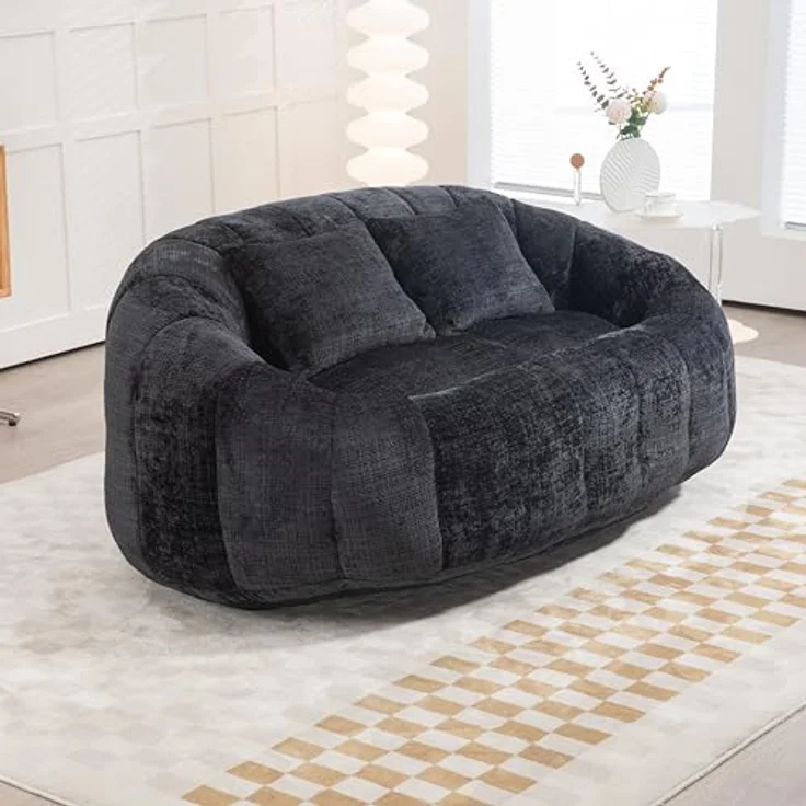 Ball & Cast Sitzsack, Durable Komfort Chenille Lazy Bag, Beanbag Chair mit 2 Kissen für Schlafzimmer, Büro, Schwarz, 2 Sitze – Bild 1