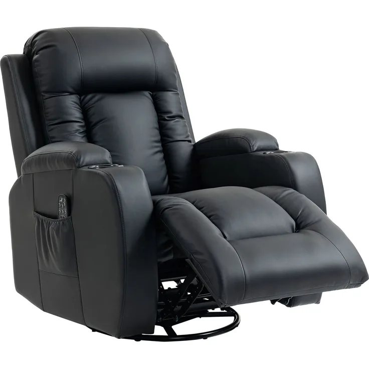 Wohnora-Massagesessel mit Wipp-, Liege- & Wärmefunktion, 3 Modi, drehbar, Schwarz,H 1030cm x T 990cm x B 820cm