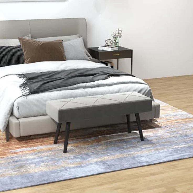 HOMCOM Polsterbank Sitzbank mit X-Muster, in Samtoptik, bis 120 kg Belastbar (Flurbank, 1-St, Bettbank), für Schlafzimmer, 100 x 36 x 45 cm, Grau – Bild 3