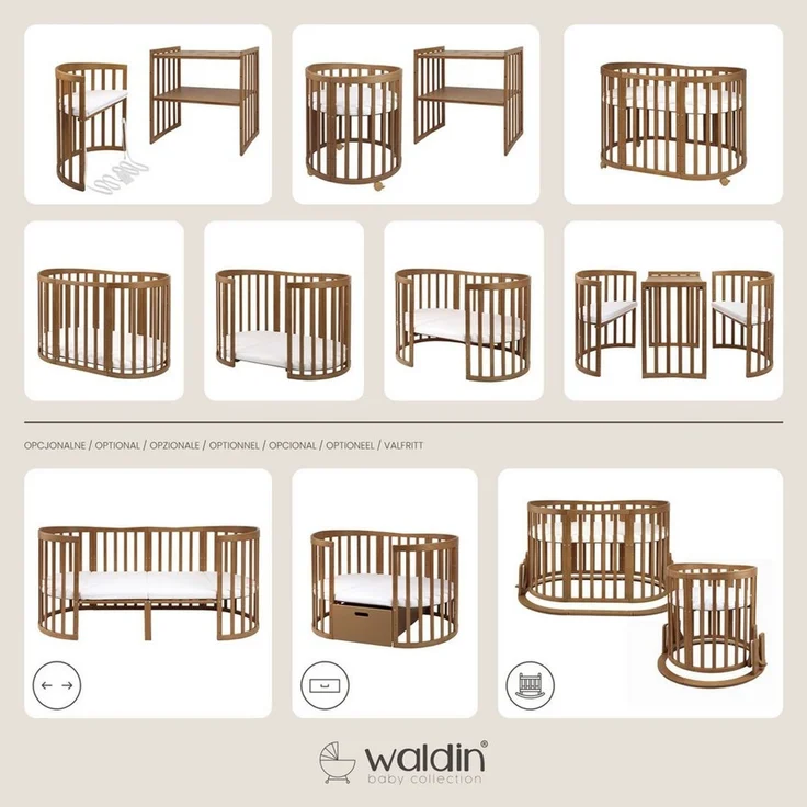 Waldin Ovales Kombibett 7-in-1 – inkl. Matratze – - Material: massiv Buchenholz - Babypark. de – Bild 2
