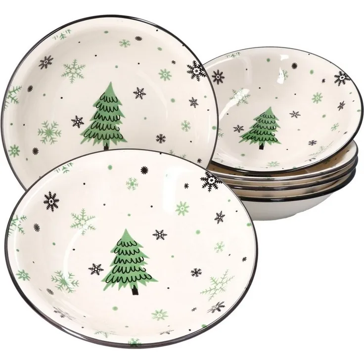 6er Set Weihnachtsbaum Suppenteller 450ml Pastateller Bowl Weihnachten Schale