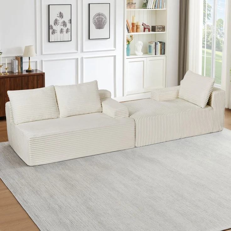 ZUBALIYA Knochenloses Sofa, L‑förmiges Cloud‑Ecksofa mit tiefem Sitzkomfort – ohne Montage, modulares Schlafsofa, 66 x 152 x 238 cm, Beige, Rechts – Bild 8