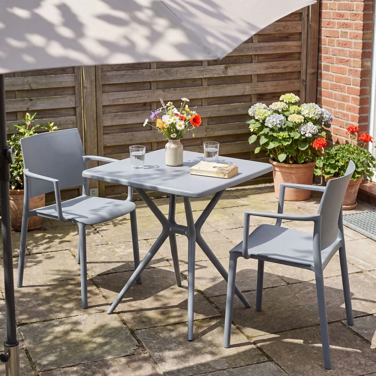 Gartenmöbel-Set FRIDA mit 2 Stühlen - 186 x 72 x 81 cm, Kunststoff, Grau | Balkonset Gartenset Tisch mit Stühlen Bistroset Outdoor – Bild 4