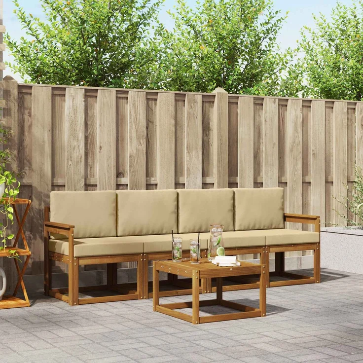 vidaXL Outdoor-Sofagarnitur 5 pcs Natur und Beige Massivholz Akazie 3365966 – Bild 1
