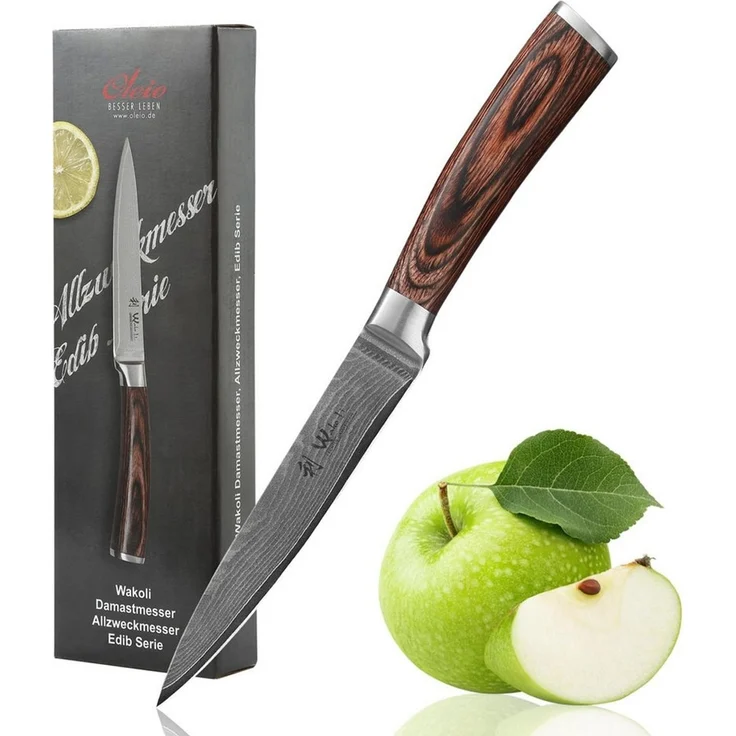 Wakoli Allzweckmesser EDIB Damast Universalmesser I Kochmesser, Küchenmesser I 12,5cm Klinge, VG10 Kern, 67 Lagen Damaststahl, Pakkaholzgriff, inkl. Geschenkbox – Bild 5