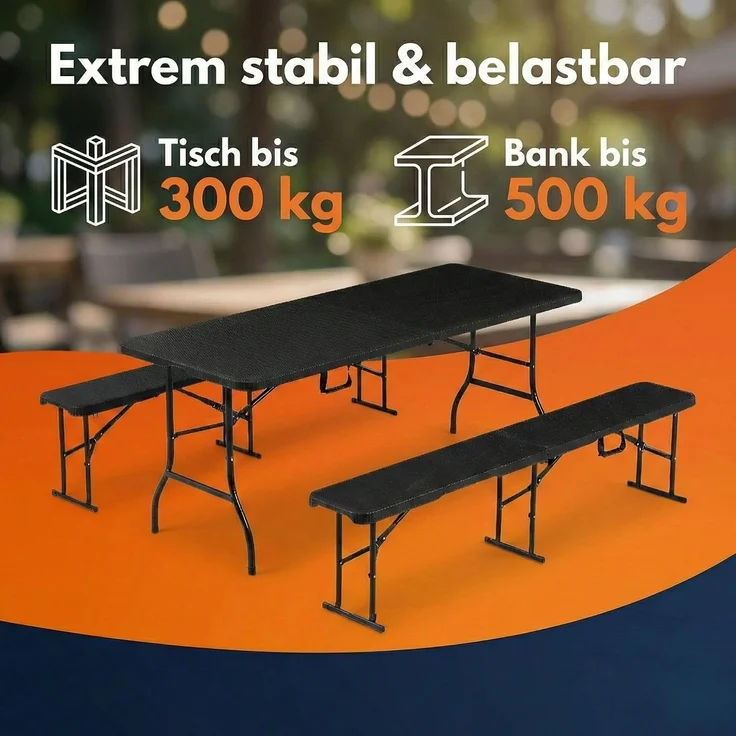 Albatros Buffettisch Klapptisch Schwarz/Rattan – robuste Konstruktion klappbar und hohe Tragkraft –für bis zu 10 Personen – für Bierzelt mit Tragegriff – Bild 5