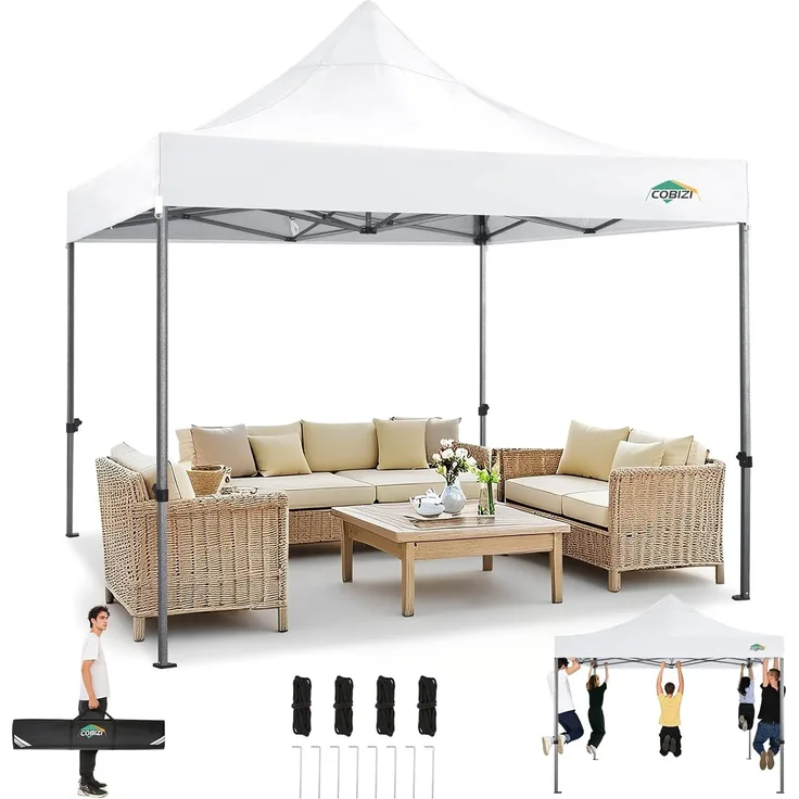 COBIZI Faltpavillon Pavillon 3x3M Wasserdicht Stabil Winterfest ohne Seitenwände, Robustes Pop-Up-Zelt,Einfach Aufzubauen,UV Schutz 50+ 3 Höhenverstellbar, Partyzelt mit Tragetasche,Weiß