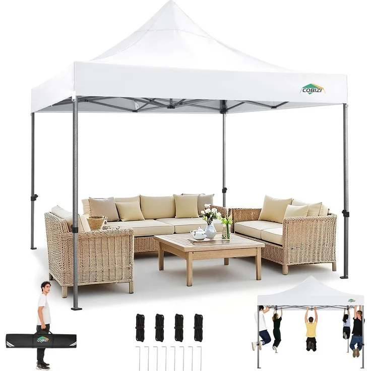 COBIZI Faltpavillon Pavillon 3x3M Wasserdicht Stabil Winterfest ohne Seitenwände, Robustes Pop-Up-Zelt,Einfach Aufzubauen,UV Schutz 50+ 3 Höhenverstellbar, Partyzelt mit Tragetasche,Weiß