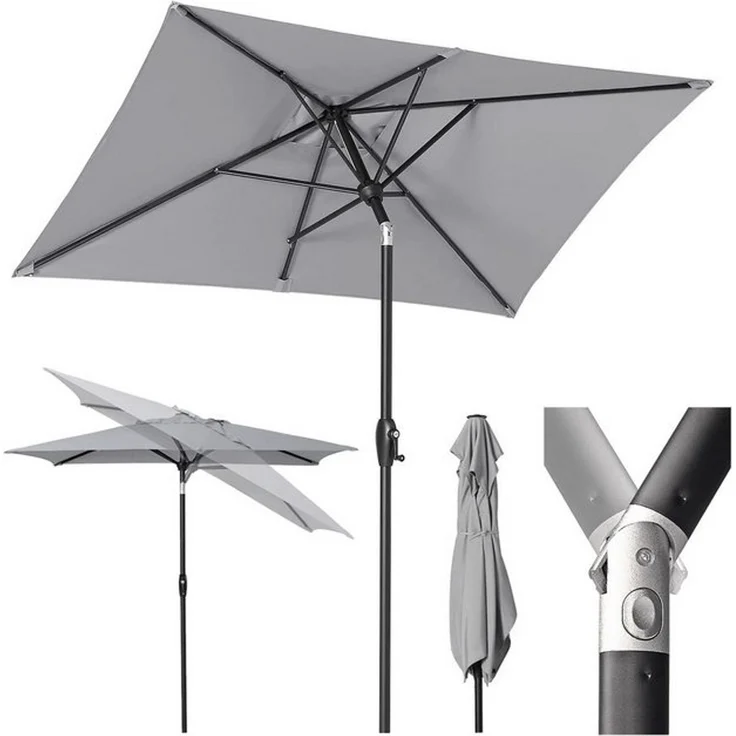 Sekey Sonnenschirm mit Kurbel und UV50+, knickbar, Aluminium hellgrau, 210 x 140 cm – Bild 4