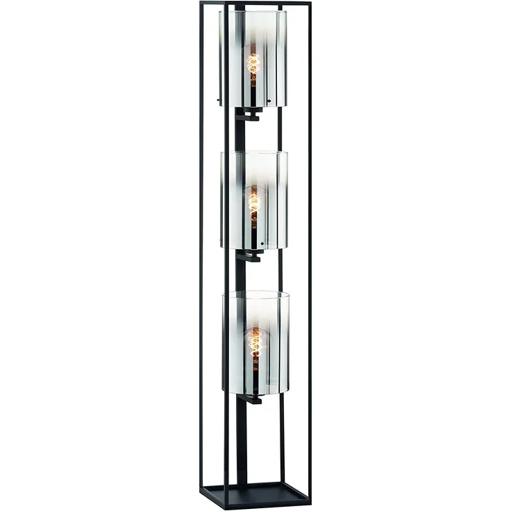 Fischer & Honsel 40419 Stehleuchte Samu 3-flammig schwarz Glas rauchfarben klar
