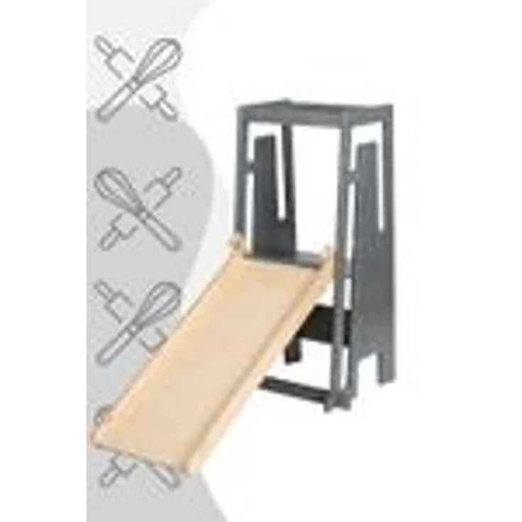 Tuki Entdeckerset - Lernturm + Rutsche mit Maltafel Greywash