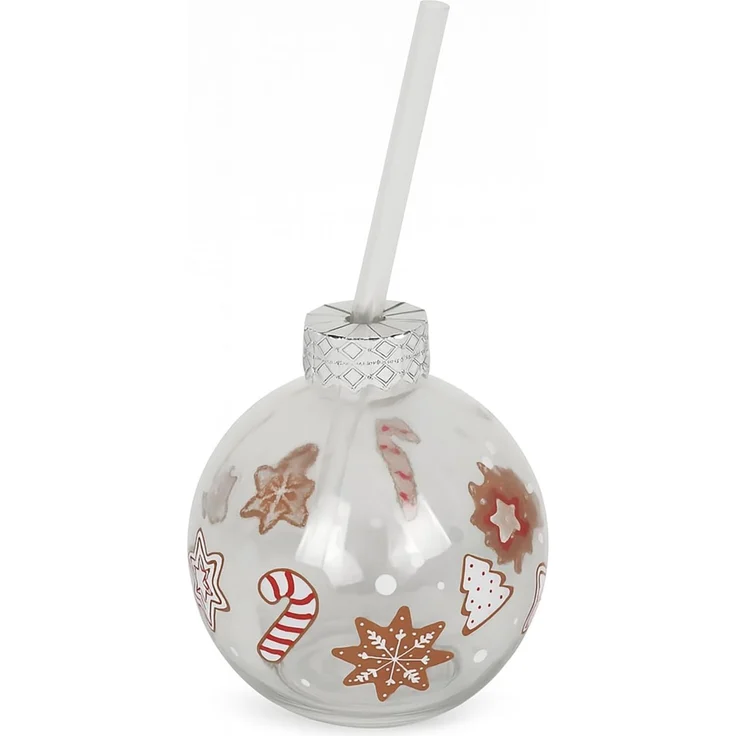 BURI Trinkglas Christbaumkugel 400ml 8er Set aus Glas mit 19cm Strohhalm Weihnachten Winter Advent Getränkegläser Party Xmas Kugelglas Festliche Deko – Bild 4