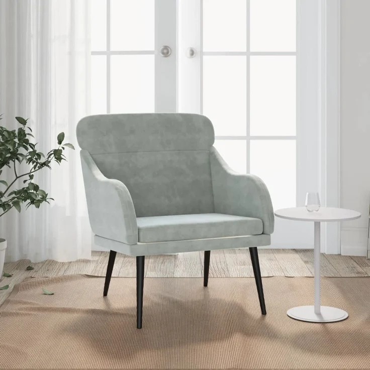 Sessel wohnzimmer, Relaxsessel Hellgrau 63x76x80 cm Samt – Bild 1