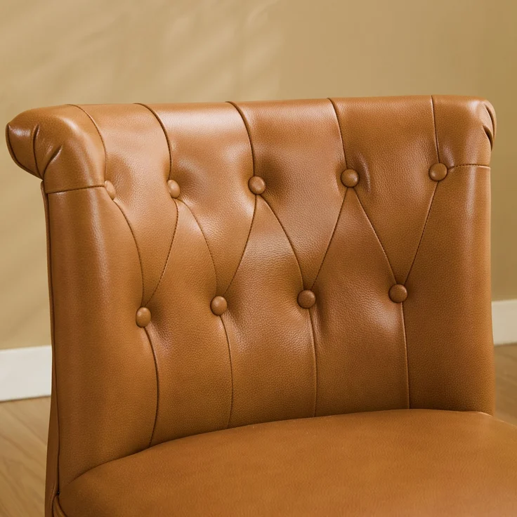 Echtleder Sessel,Loungesessel Wohnzimmer,Kautschukholz Massivholz,Einzelstuhl,Pull-Point Knöpfe, Esszimmerstuhl,bis 150 kg,Hellbraun – Bild 6