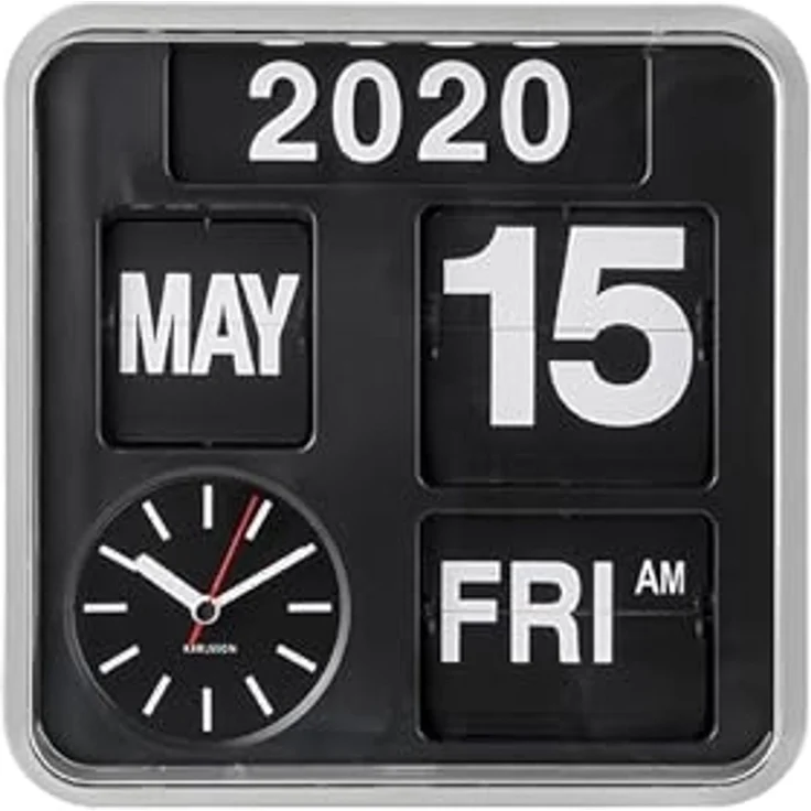 KARLSSON 'Mini' Wanduhr, Kunststoff silber, 24.5 x 24.5 x 10 cm, Datums- und Wochentaganzeige – Bild 2
