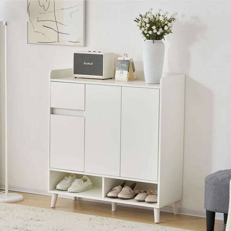 Merax Schuhschrank, Kommode, Sideboard, mit verstellbaren Einlegeböden – Minimalistischer Home Organizer mit Massivholzbeinen , Weiß – Bild 8
