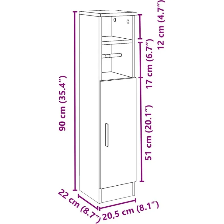vidaXL Badezimmerschrank mit Rollenhalter Sonoma-Eiche 20,5x22x90 cm 858499 – Bild 12