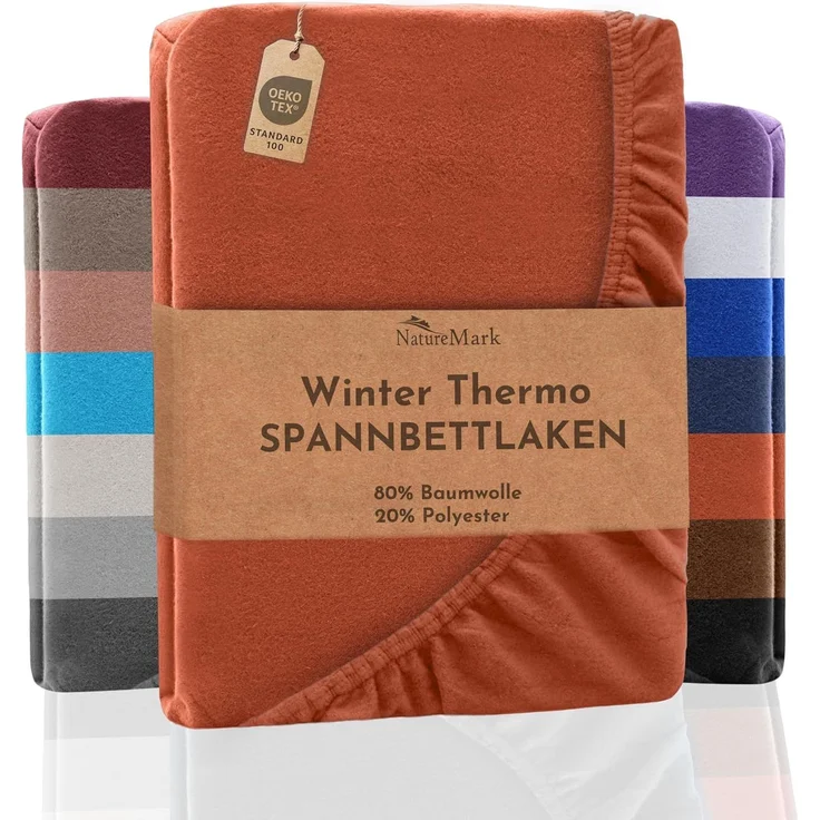 NatureMark Spannbettlaken Winter Thermo Fleece Spannbettlaken, 80% Baumwolle und 20% Polyester, Gummizug: rundum, (1 Stück), 140 x 200 cm bis 160 x 200 cm - Terrakotta – Bild 1