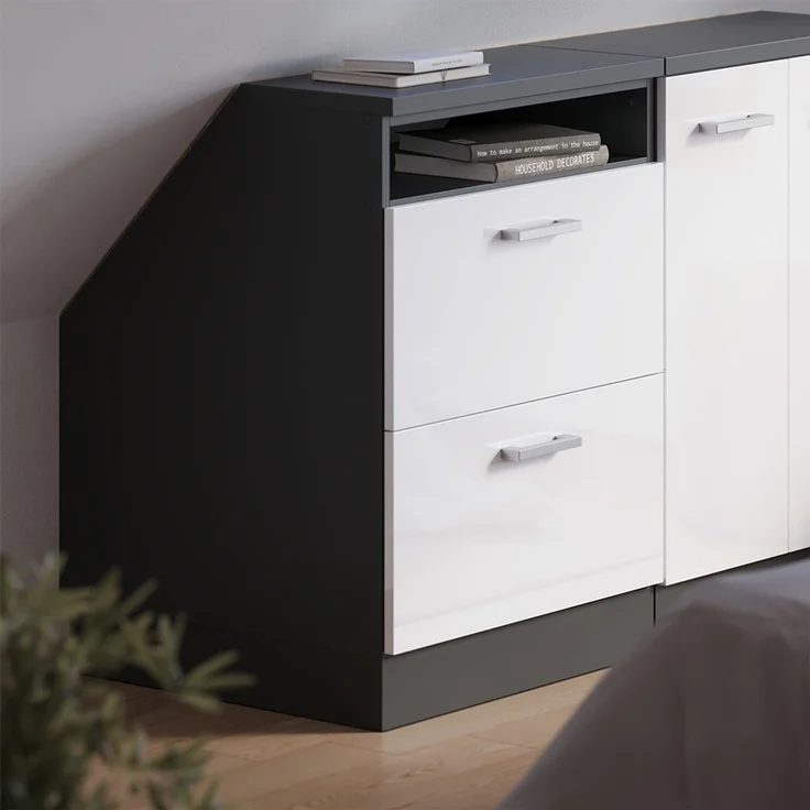 Küchenschrank für Dachschrägen R-Line Weiß Hochglanz 60 cm mit 2 Schubladen, Schrankkorpus 60 cm Tiefe Vicco – Bild 4