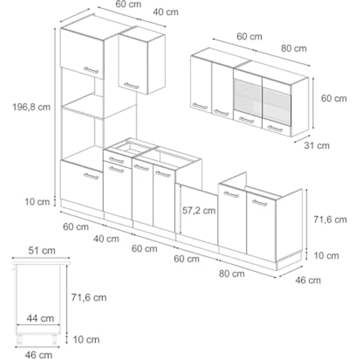 Küchenzeile R-Line Goldkraft Eiche/Weiß 300 cm AP Anthrazit Vicco – Bild 4