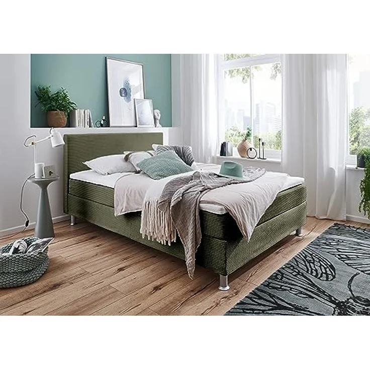 ATLANTIC home collection Boxbett inklusive Rost und Federkernmatratze, Polyurethan, Olivgrün, 140x200 cm – Bild 3