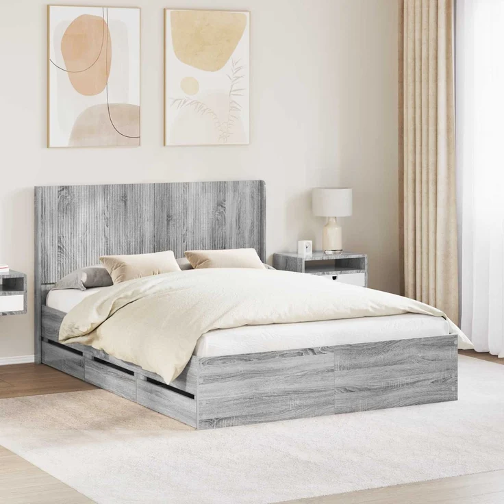 vidaXL Bettgestell mit Stauraum und Kopfteil Sonoma-Grau 120 x 190 cm 3413970 – Bild 1