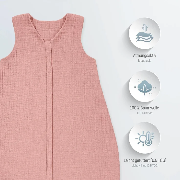 Julius Zöllner Baby Sommerschlafsack Musselin dusty rose 70 cm – Bild 2