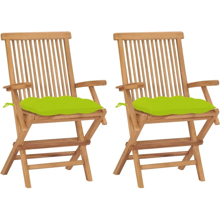 vidaXL Klappstühle mit hellgrünen Kissen, 2 Stück, Massivholz Teakholz 3062513