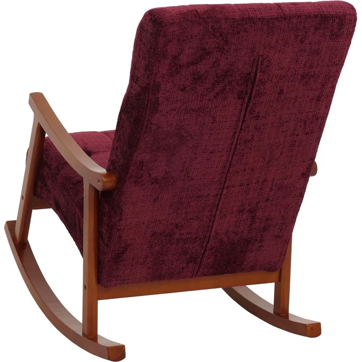 Schaukelstuhl HWC-K10, Relaxsessel, Holz FSC® Stoff/Textil Chenille (465g/m²) ~ bordeaux, Gestell Walnuss-Optik – Bild 6