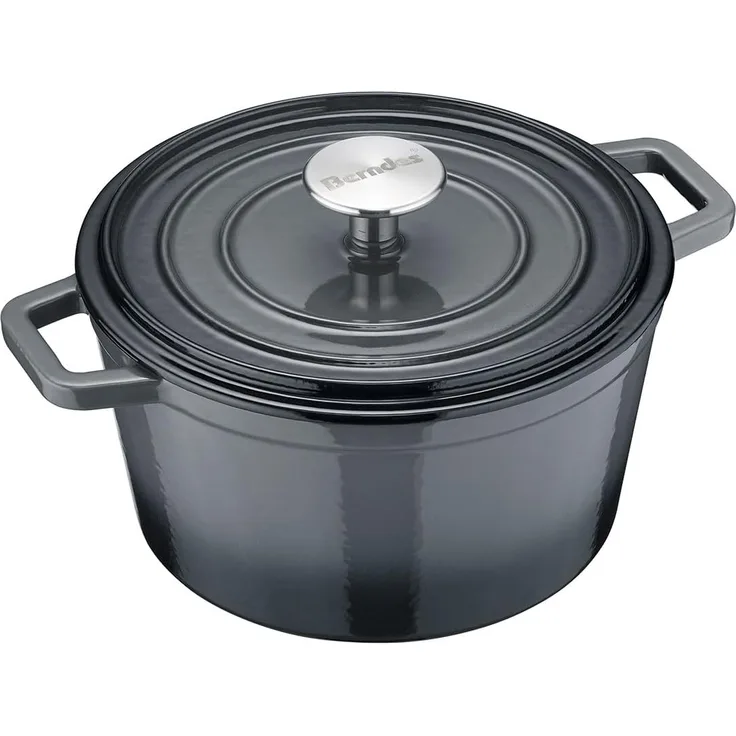 Berndes b. iron Bräter Kochtopf Rund, Schmortopf, Topf, Induktionsgeeignet, Gusseisen, Schwarz / Grau, Ø 20 cm, 034153