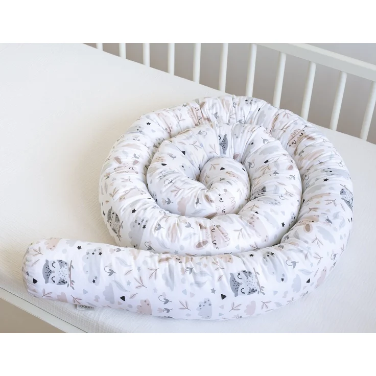Loolay Nestchenschlange HASE EULE Beige Weiß Baumwolle Multifunktion PREMIUM Bettschlange, (Bettumrandung Krabbeldecke Babybett Umrandung Schlange Bett Kopfschutz, Zierkissen Bettrolle Dekokissen Zugluftstopper - Super GESCHENK), LOOLAY® - 100% Europäi... – Bild 2