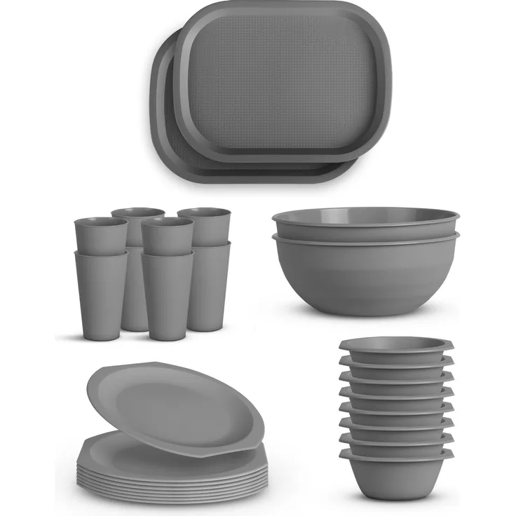 Geschirr Set BPA Frei Grau 28-teilig 8 Personen