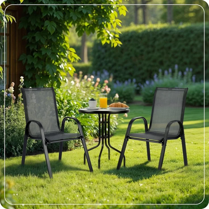 Sofotel Gartenstühle 2 Stück Stahl Pulverbeschichtet Textil Gartenmöbel Set Metall Schwarz – Bild 2
