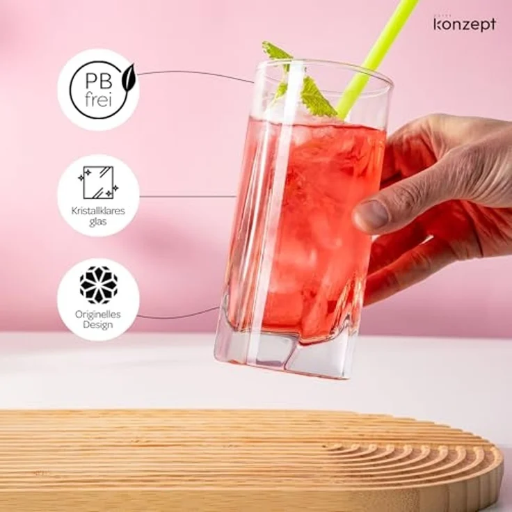 KONZEPT Gläser-Set 6 teilig/12 teilig, Longdrinkgläser, groß-280ml, 12-tlg, sicheres,Klares Glas ohne Mängel, Robust und langlebig – Bild 4