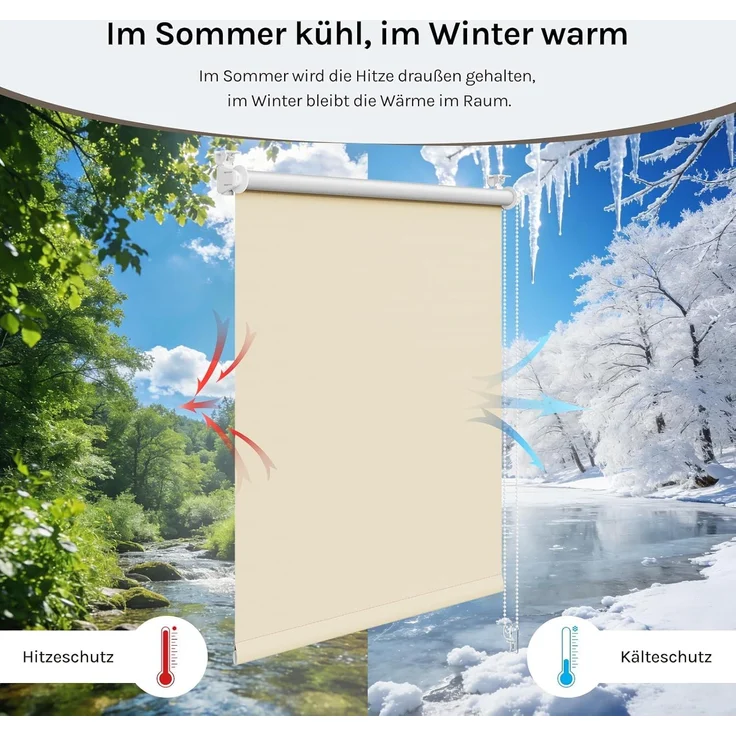 WOLTU Verdunklungsrollo ohne Bohren Beige 110x160 cm (BxH), Thermorollo Klemmfix Fensterrollo Seitenzugrollo easyfix Verdunkelung Rollos Sichtschutz und Sonnenchutz, Klemmrollo für Fenster & Tür – Bild 4