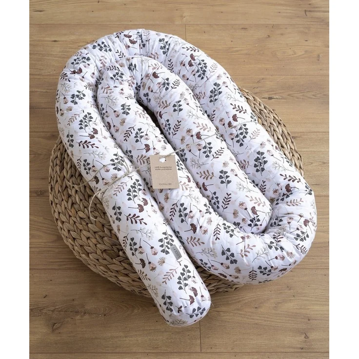 Loolay Nestchenschlange BRAUN Blumen BIO-Baumwolle Multifunktion PREMIUM Bettschlange Schlange, (Bettumrandung Krabbeldecke Babybett Umrandung Schlange Bett Kopfschutz, Zierkissen Bettrolle Dekokissen Zugluftstopper - Super GESCHENK), LOOLAY® - 100% Eu... – Bild 3