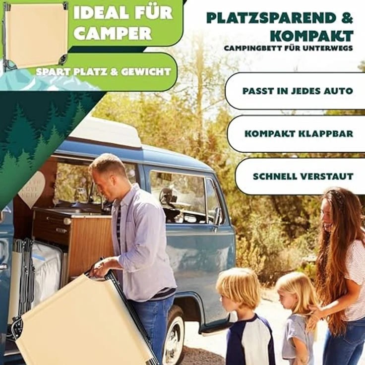 KESSER® Campingbett klappbar mit Tragetasche, Nackenkissen, Vakuumtasche & Getränkehalter, Oxford-Gewebe / Stahl kaffe / creme, 68 x 190 x 30 – Bild 7