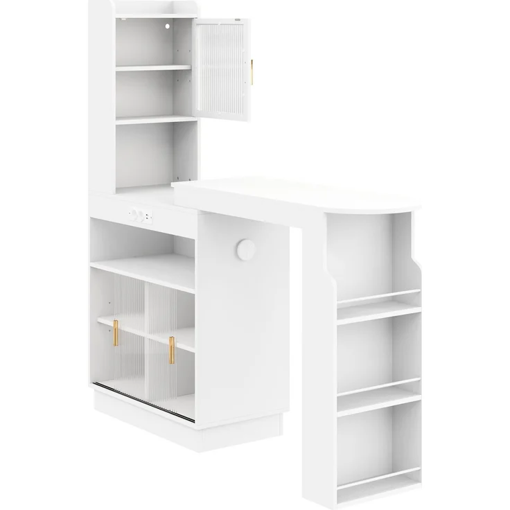 ZUBALIYA Küchenschrank mit Glastüren / Barschrank & Sideboard, mit ausziehbarer Bartisch & Stehtisch mit Stauraum und steckdose, Weiß, 131–170 x 40 x 170 cm, fürs Büro, mit LED, Samt – Bild 16