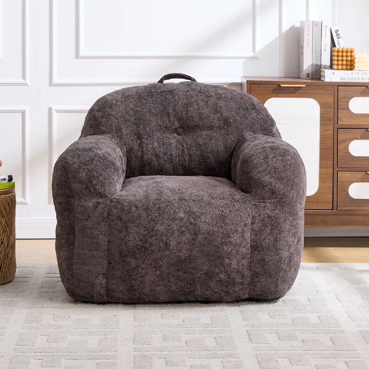 1-Sitzer Beanbag-Sessel aus Kunstfell, Dunkelgrau, mit Armlehnen,H 79 x T 95 x B 95 cm – Bild 2